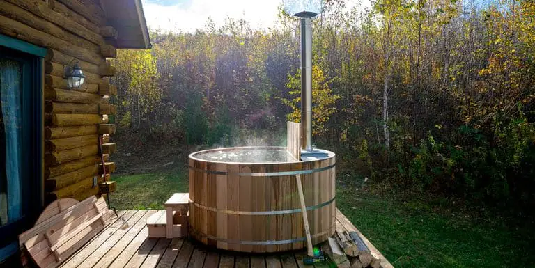 Round Wood-Frame Wood-Fired Hot Tub